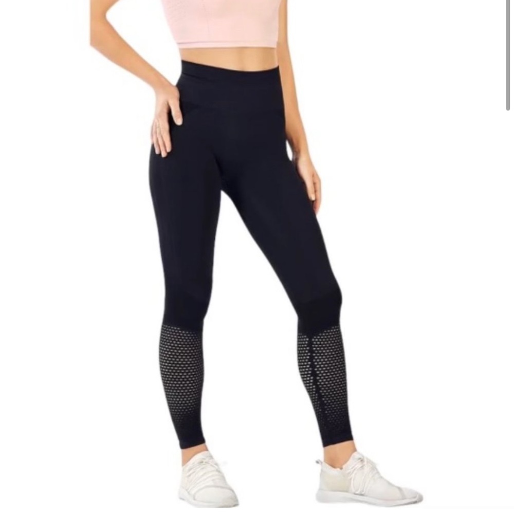 Bundle - 2 Fabletics Black & Gray High-Waisted Seamless Mesh Leggings SIZE Small